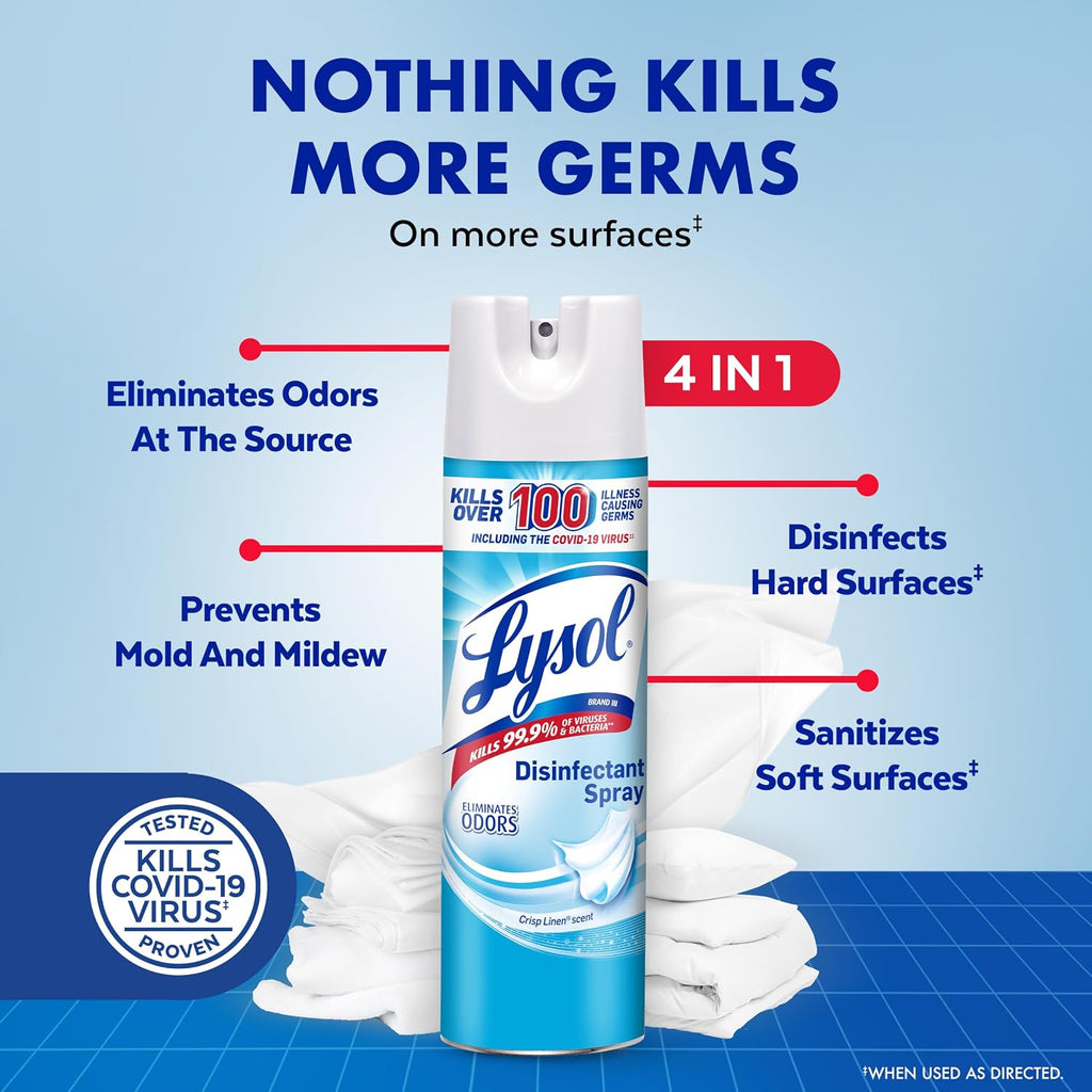 Disinfectant Spray, Household Cleaning Supplies, Disinfecting Multi-Purpose Room Spray, Antibacterial Sanitizer, Deodorizer, Kills Hantavirus, Crisp Linen, 19 Fl Oz (Pack of 2)