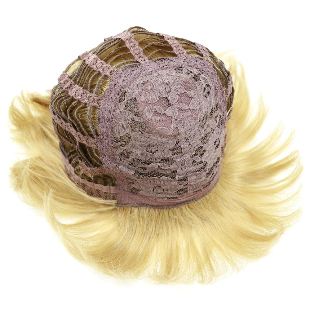 Girls Golden Mushroom Wig Short Bob Wig with Bangs Blonde Bowl Cut Wig Cap for Women