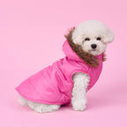 Juicy Couture Faux Fur Hooded Pet Jacket for Dogs and Cats - Hot Pink - Medium/Large
