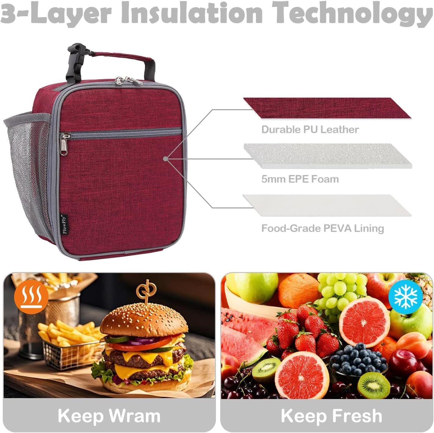 Kids Lunch Box Insulated Soft Bag Mini Cooler Back to School Thermal Meal Tote Kit for Girls, Boys, Red