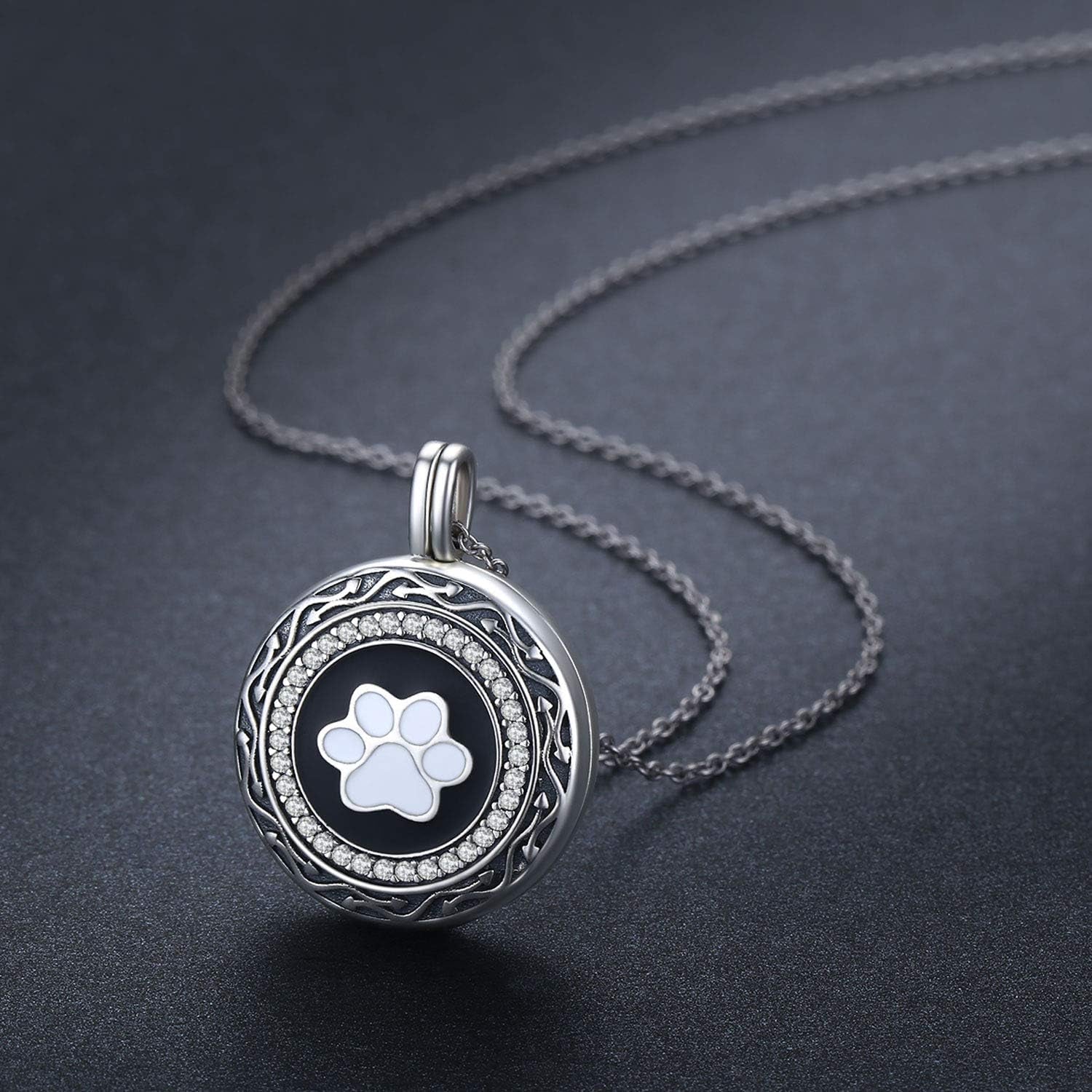 S925 Sterling Silver Paw Urn Pendant Necklace for Pet Cat Dog Ashes Cremation Locket Keepsake Memorial Urn Necklace.