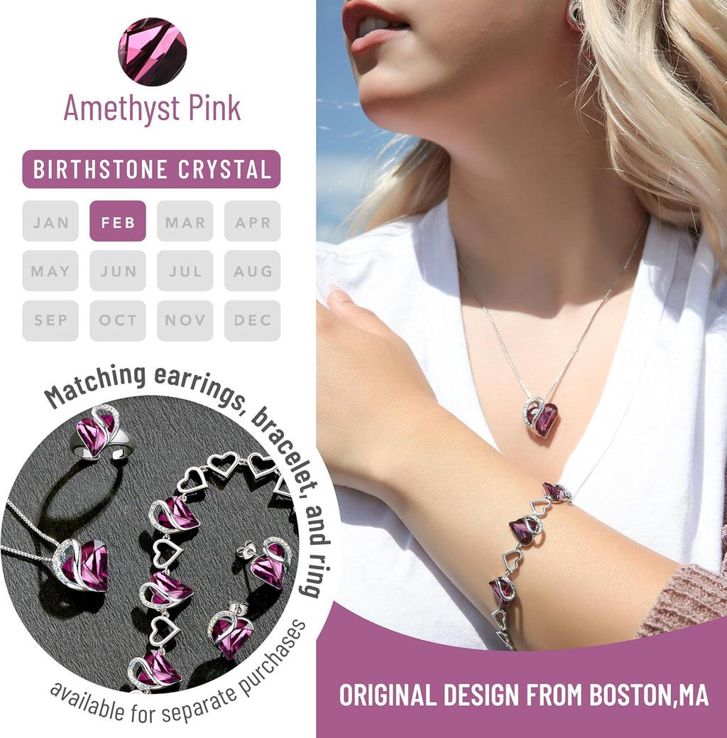 Gift Necklaces for Women, Infinity Love Birthstone Heart Crystal Pendant, Birthday Anniversary Jewelry for Wife, Mom, and Her, Silver Plated, 18" + 2" Adjustable Chain