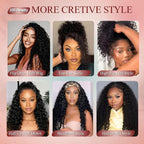 Deep Wave Half Wig Human Hair 24Inch Wear and Go Glueless Curly Wig 200% Density 3 in 1 Seamless Flip over Drawstring No Headband Wig for Black Women Beginner Friendly Natural Color