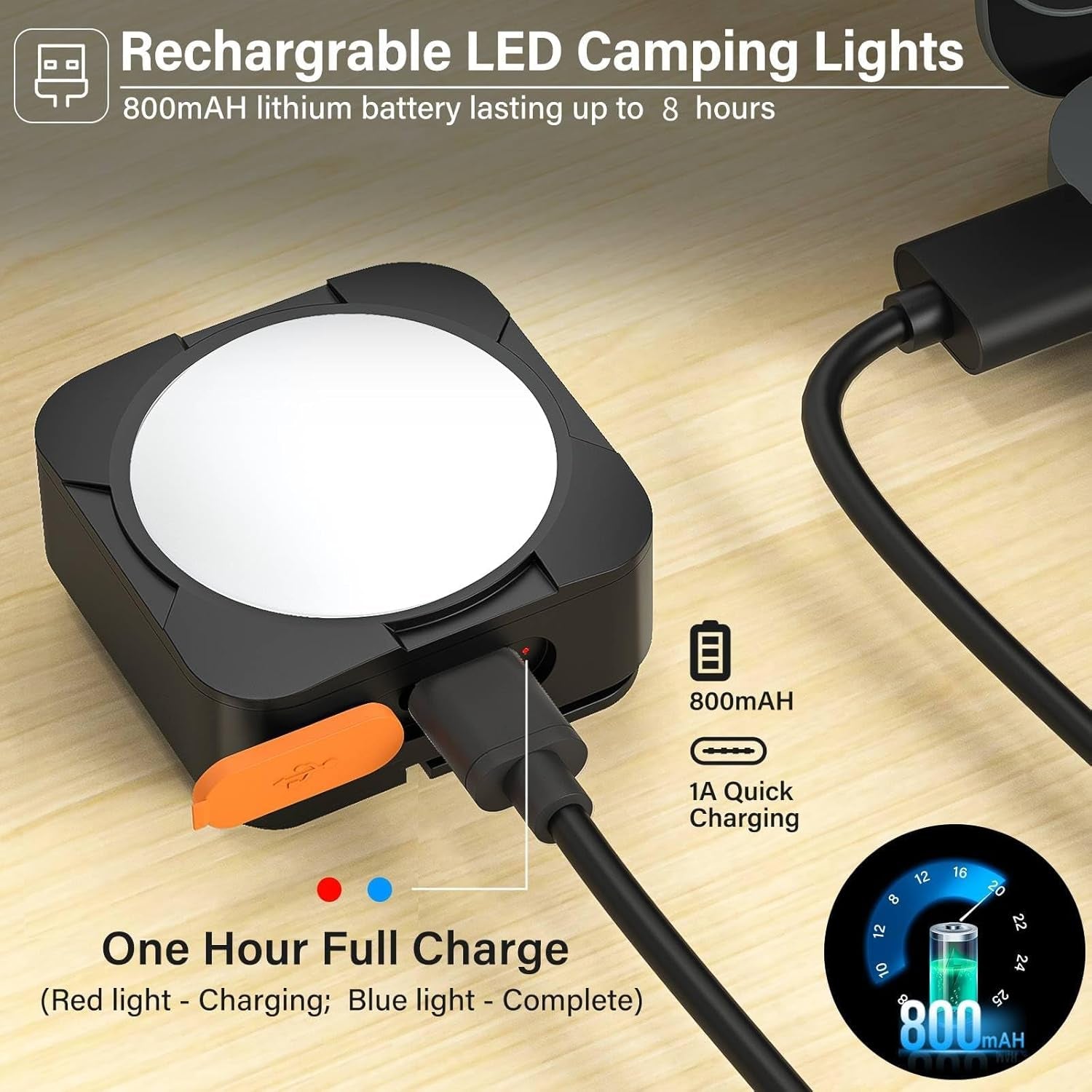 3 Pack LED Rechargeable Camping Lights Tent Lantern Mini Emergency | Portable Rechargeable Tent Flashlight, Outdoor Survival Accessory for Hiking, Fishing, Backpacking, Hurricane & Power Outage