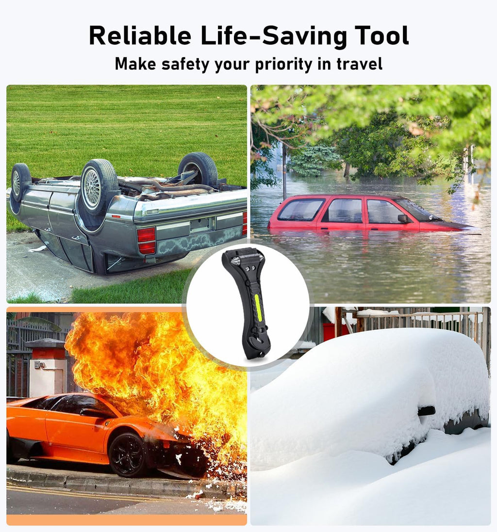 Car Safety Hammer 4 Pack, Car Window Glass Breaker and Seat Belt Cutter Auto Emergency Escape Tool with Light Reflective Tape for Family Rescue, Life Saving Survival Kit