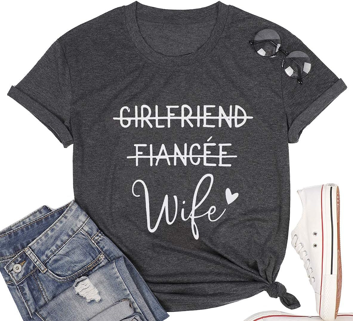Girlfriend Fiancee Wife Shirt Women Bride Honeymoon Gift | Wifey Shirt for Women Bride Tshirt Vacation Tees Valentine Gift