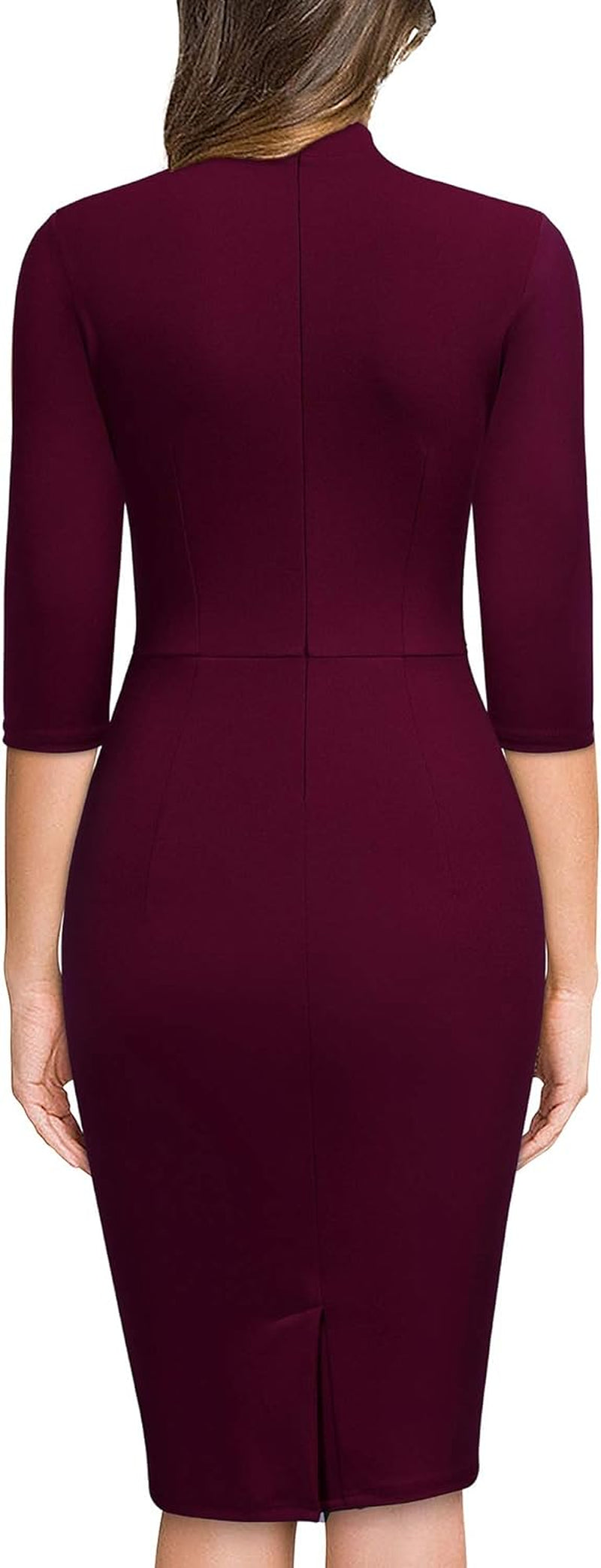Women'S Retro Half Collar Ruffle 2/3 Sleeve Cocktail Pencil Dress | Vintage Collar Style, Professional Work Dress, Flattering Fit, Stretch Fabric, Funeral, Business Casual, Church