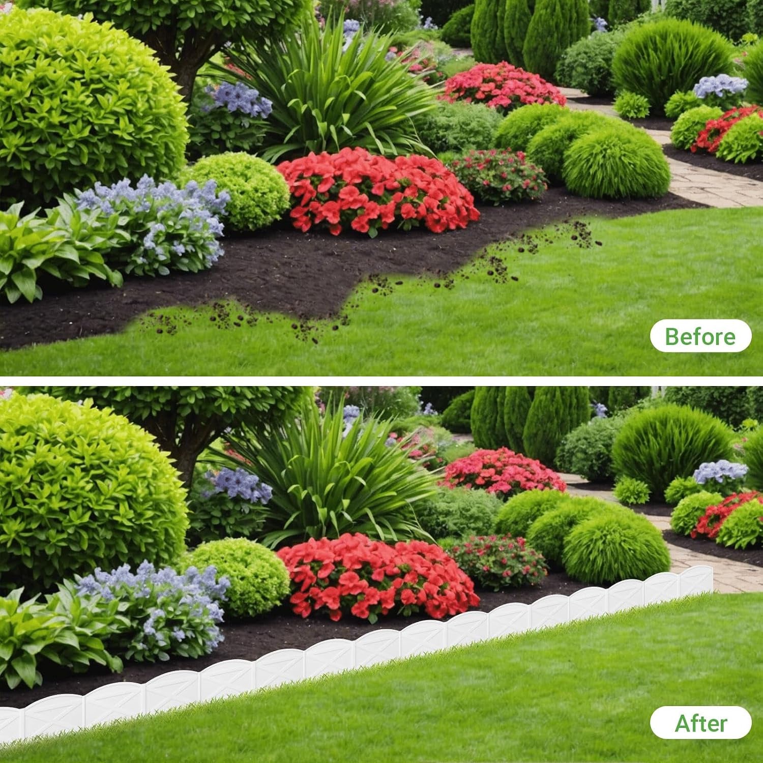 40Ft Edging for Landscaping 6 Inch Tall Garden Edging with 40Pcs Anchoring Stakes, 40Pcs White Garden Edging Border Landscape Edging Flower Bed Edging Borders