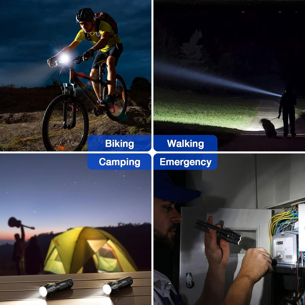 Tactical Flashlight 2Pk，Super Bight Zoomable 5 Modes Flashlight | AAA Battery Power 1500Lm Waterproof Portable Pocket LED Flashlights for Power Outage, Emergency, Camping Essential