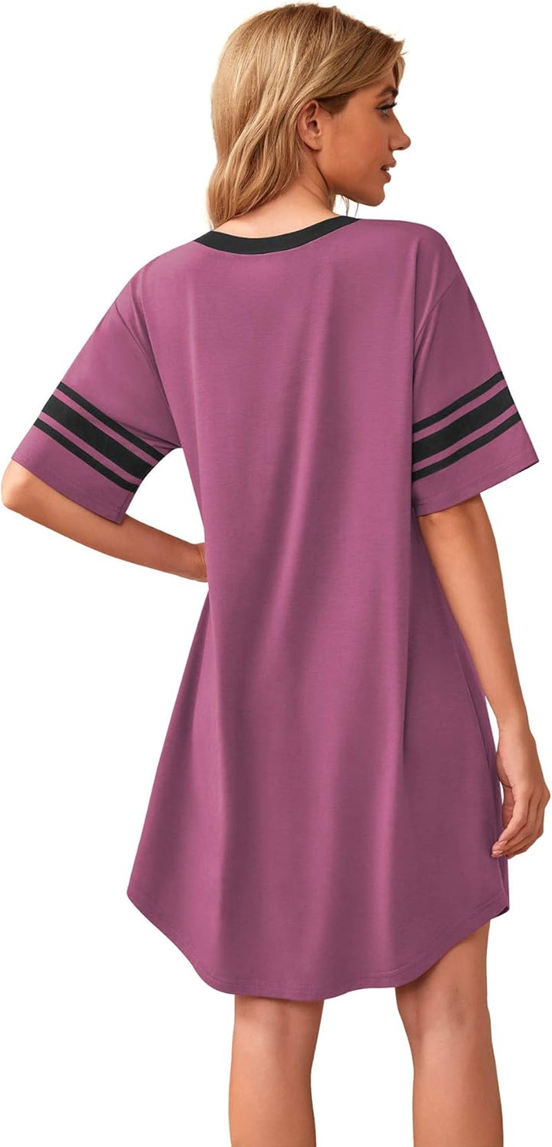 Women'S Sleep Shirt Short Sleeve Nightgown Loose Fit Breathable | Crew Neck, Soft Polyester Blend Sleepwear, Solid Colors Floral Prints, Pajama Dress, Loungewear, House Casual Daily Wear