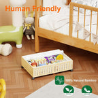 Bamboo under Bed Storage Containers with Wheels, 40L Underbed Drawers with Dust Bag, Breathable under Bed Shoe Storage, Rolling Underbed Clothes Storage, 2Pack