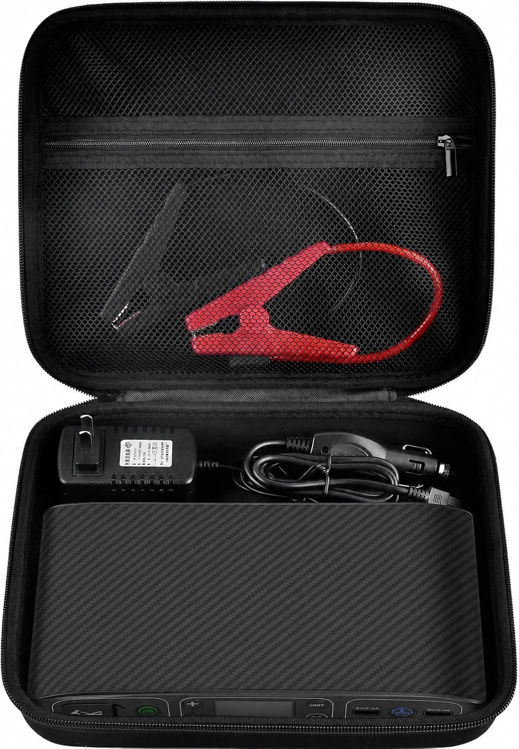 Jump Starter Case for Halo Bolt Air 58830 57720/Air+ 55500, Box Only | Hard EVA; Carry Handle; Mesh Pocket for Jumper Cables, Air Hose; Trunk Storage; for Drivers and Road Trips; Black