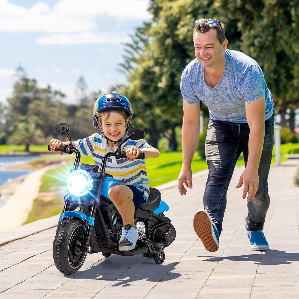 Ride on Motorcycle, 6V Toddler Motorcycle with LED Light, Music, Foot Pedal, Forward/Backward, Soft Start, 3-Wheel Battery Powered Electric Motorcycle for Kids, Gift for Boys Girls (Blue)