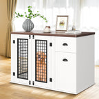 44 Inch Dog Crate Furniture, Large Dog Crate Furniture with Drawer Sand Side Cabinets, Wooden Dogs Kennel Indoor for Small Medium Large Dogs, White