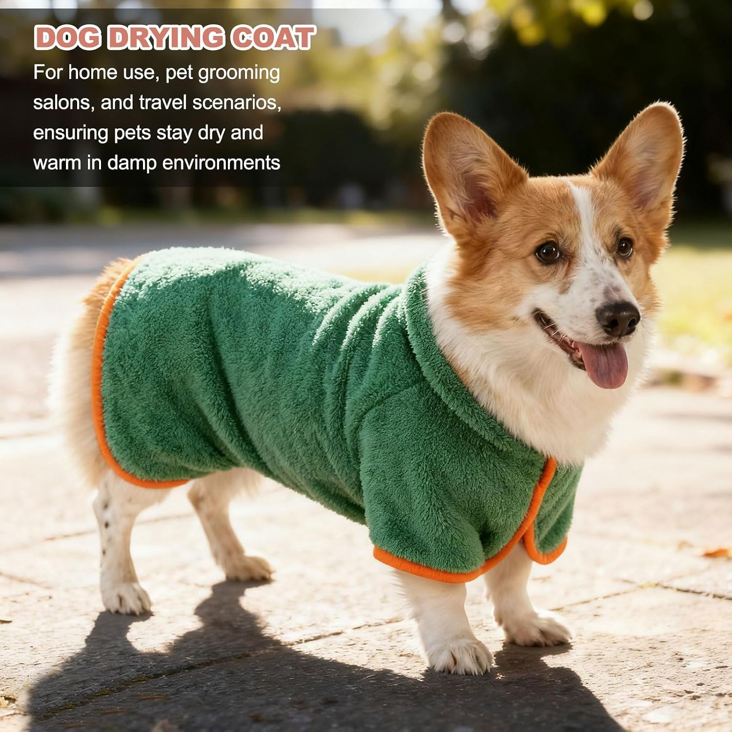 Dog Drying Coat, Dog Robes for after Bath Bathrobe Super Absorbent Towel Soft Adjustable, (L, Gray&Orange Trim), Intended for Fast Drying Warm Keeping Pet Cats Kitten Puppies