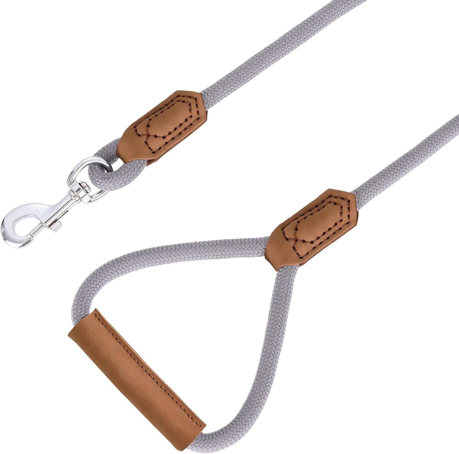 Dog Leash with Genuine Leather Connection/Handle, 4/5/6 FT | Rope Leash, Heavy Duty 360° Swivel Metal Clasp, for Small Medium & Large Dogs