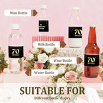 Birthday Party Water Bottle Label Stickers, Waterproof Labels for Water Bottles, Black and Gold Happy 70Th Birthday Party Decorations, Cheers to 70 Years, Anniversary Table Supplies-A31