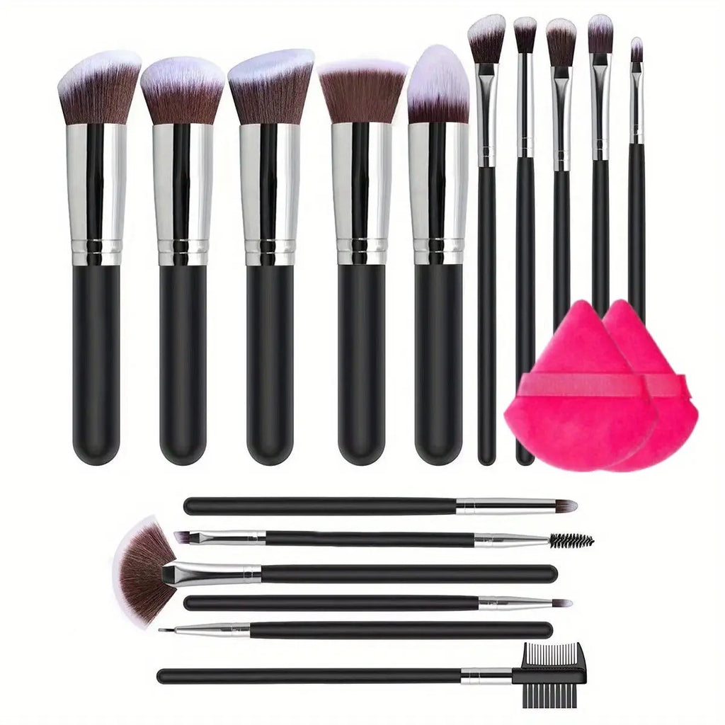 16 Pc Professional Synthetic Makeup Brushes Set in Black - Lincoln Values