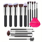16 Pc Professional Synthetic Makeup Brushes Set in Black - Lincoln Values