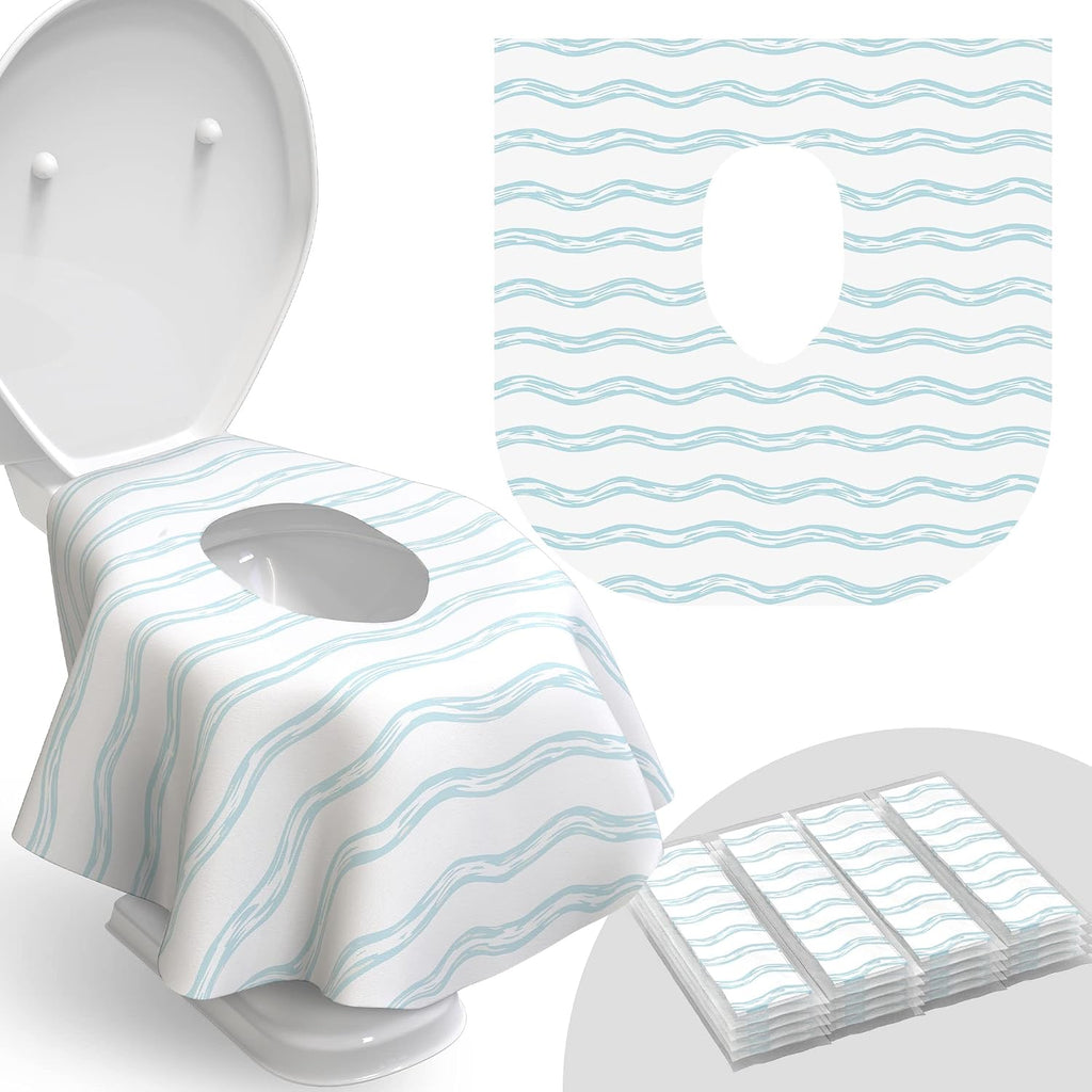 Disposable Toilet Seat Cover for Travel – 20 Pack with Covers Wrapped in Sets of 2, Non-Flushable Liners, Fits Most Seats – Kids, Toddlers, Adults (Waves, 20)