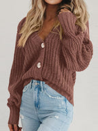Women'S Chunky Knit Open Front Cardigan Sweaters Fall Outfits | V Neck Button Loose Short Cardigan Outerwear Coats, Slouchy Drop Shoulder Loose Cute Sweaters, Fall Clothes for Work & Office