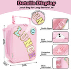 Lunch Box Insulated Soft Bag Mini Cooler Back to School Thermal Meal Tote Kit with Buckle and Mesh Side Pocket for Girls, Boys, Pinkwithletter