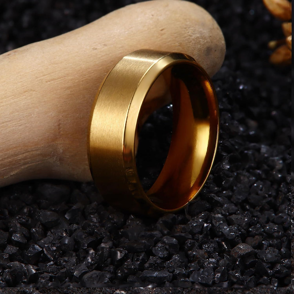 8MM Wedding Band for Men Stainless Steel Ring Band Size 6-14 | Matte Surface Beveled Polished Edge, Silver/Black/Gold Wedding Engagement Promise Ring Jewelry Gift Comfort Fit for Him