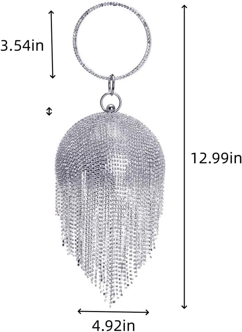 Women round Ball Crystal Evening Clutch Purse Tassel Wedding Party Hand Bags
