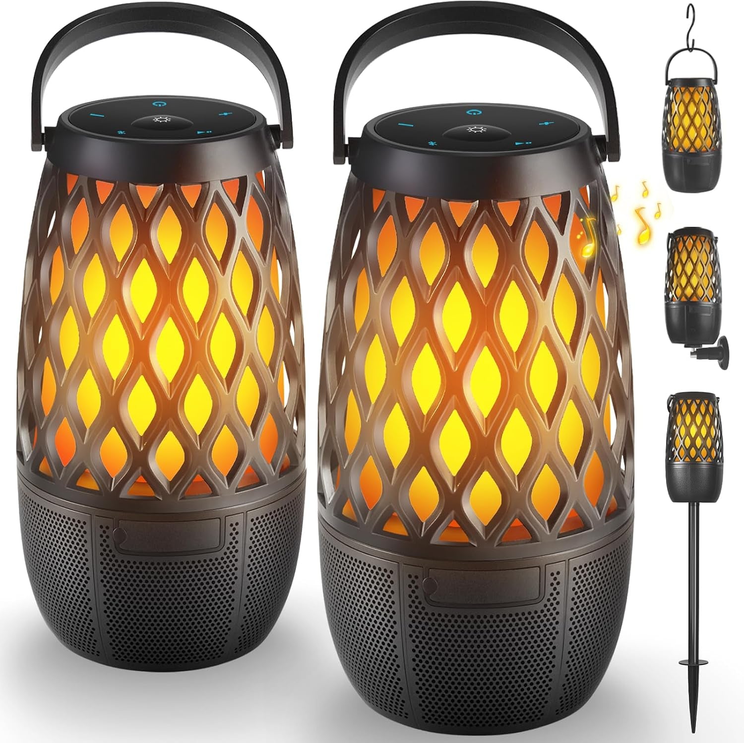 Outdoor Bluetooth Speakers Waterproof Wireless Outdoor Speakers with Flame Lights, Tech Gadgets Gift for Men Dad Her, Multi-Sync up to 100 Speakers, HD Stereo Sound, IPX5 for Patio Porch Party