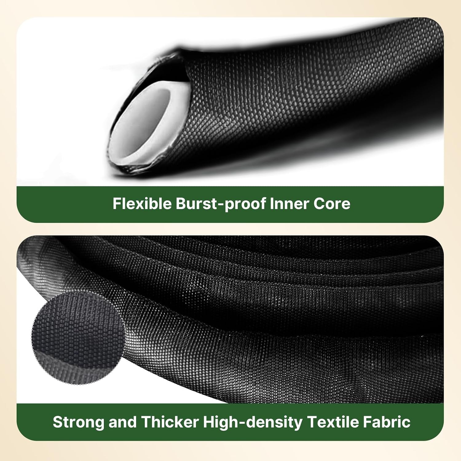 Lightweight Flat Garden Hose 100Ft, 800D Woven Water Hose with 3/4” Aluminum-Copper Fittings with 2 Rubber Washers, 580 PSI Burst Pressure, Flexible Kink-Free Hose for Outdoor, Lawn & Yard Use