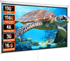 Projector Screen, 100 Inch Manual Pull down Projector Screen, 16:9 4K 1080 HD Projector Screen, Auto-Locking Portable Projection Screen, Projector Screen for Family Home Office Theater