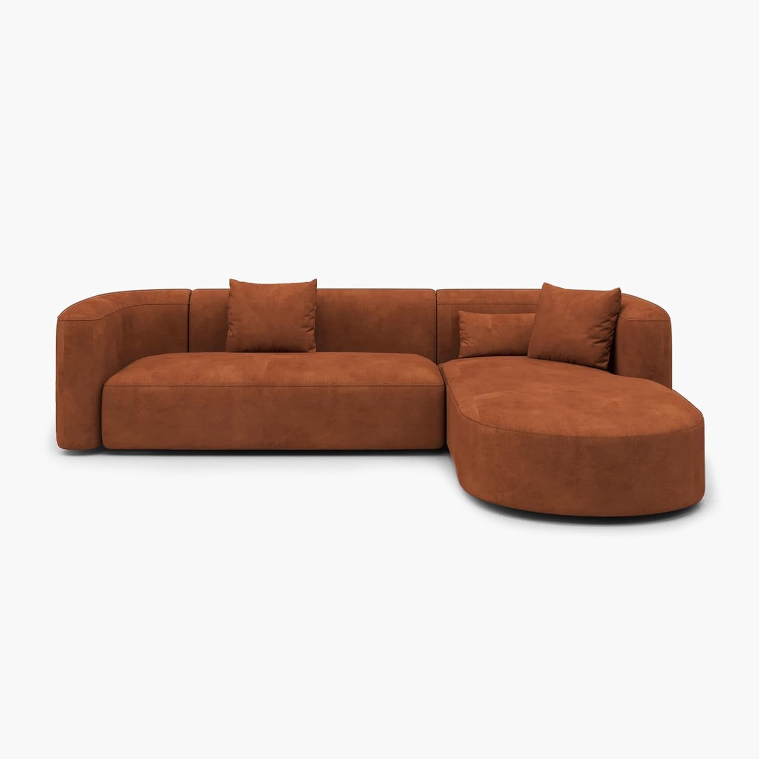 Luxury Modern Tight Curved Back Velvet Sofa, Minimalist Style Comfy Couch for Living Room Apartment, L-Shape Right Chaise, Tangerine