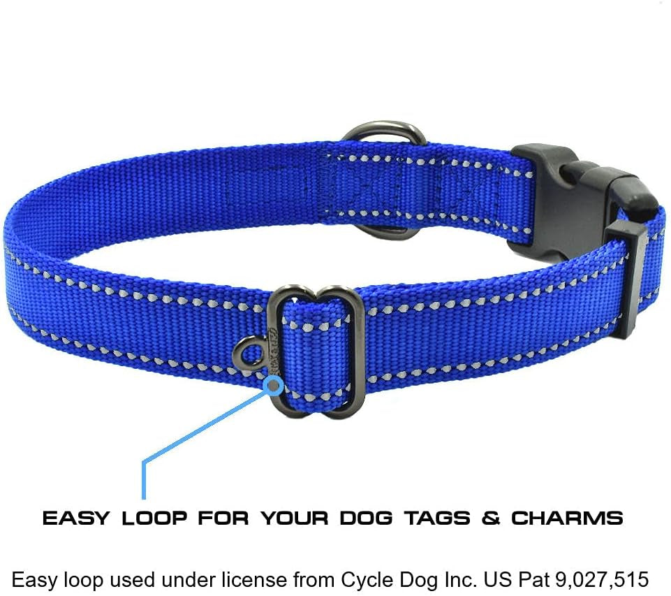 NEO Nylon Buckle Reflective Dog Collar - We Donate a Collar to a Dog Rescue for Every Collar Sold (Large, Blue)