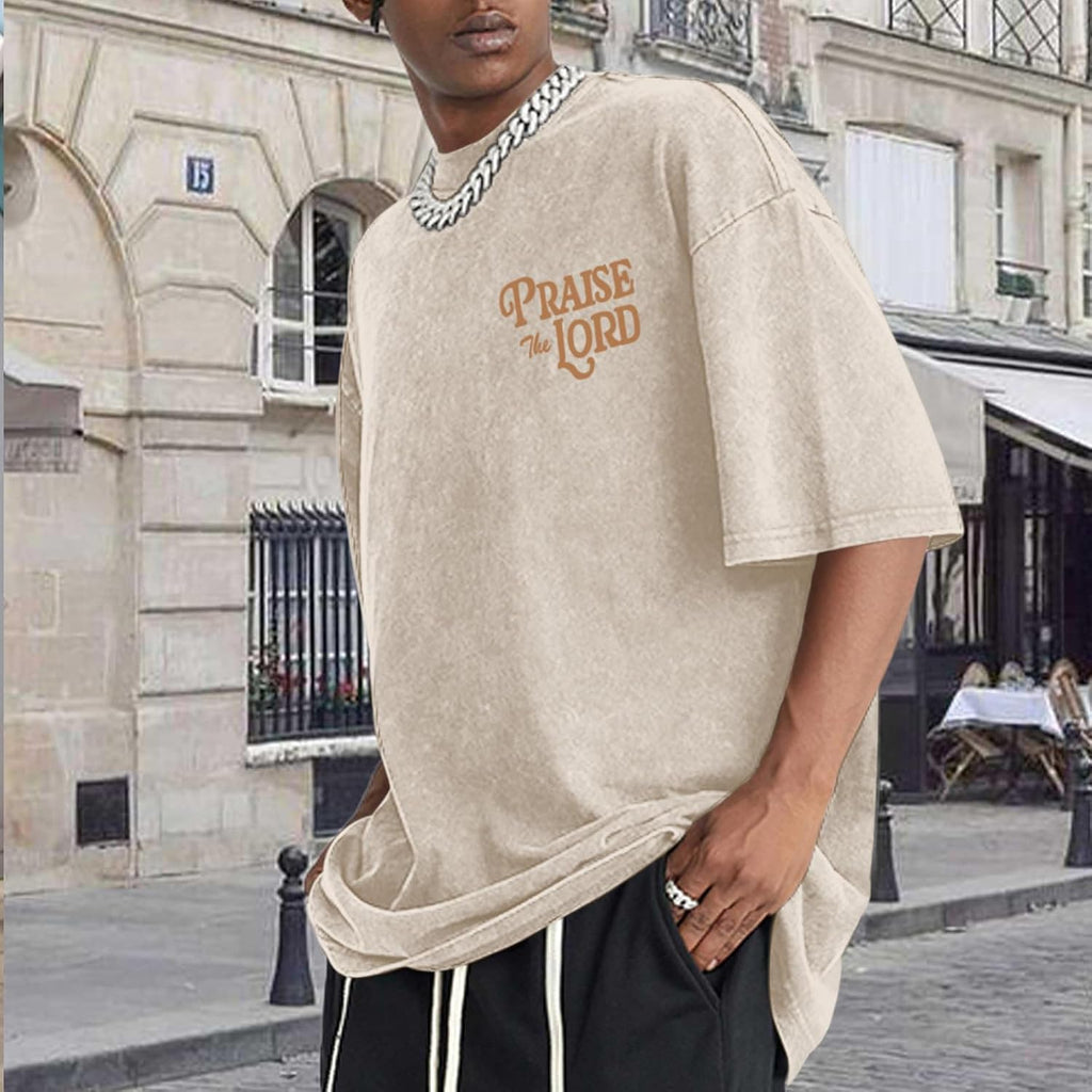 Christian Jesus Shirts for Men Religious Praise the Lord Bible Verse Shirt Oversized Graphic Tees Acid Wash Tshirt