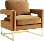 the Avery Collection Modern Style Living Room Den Leather Upholstered Armchair with Gold Legs, Cognac