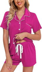 Womens Pajamas Set Short Sleeve Button down Sleepwear 2 Piece Pjs | Lounge Set,Side Pockets,Soft Stretchy,Sleep,Bridesmaid,Wedding Party,Honeymoon,Vacation,Maternity,Postpartum,Xmas,All Seasons