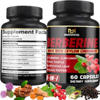 Berberine Supplement with Ceylon Cinnamon, Turmeric, Artichoke, Milk Thistle - Berberine Hcl Supplement Pills - 60 Capsules [2-Month Supply]