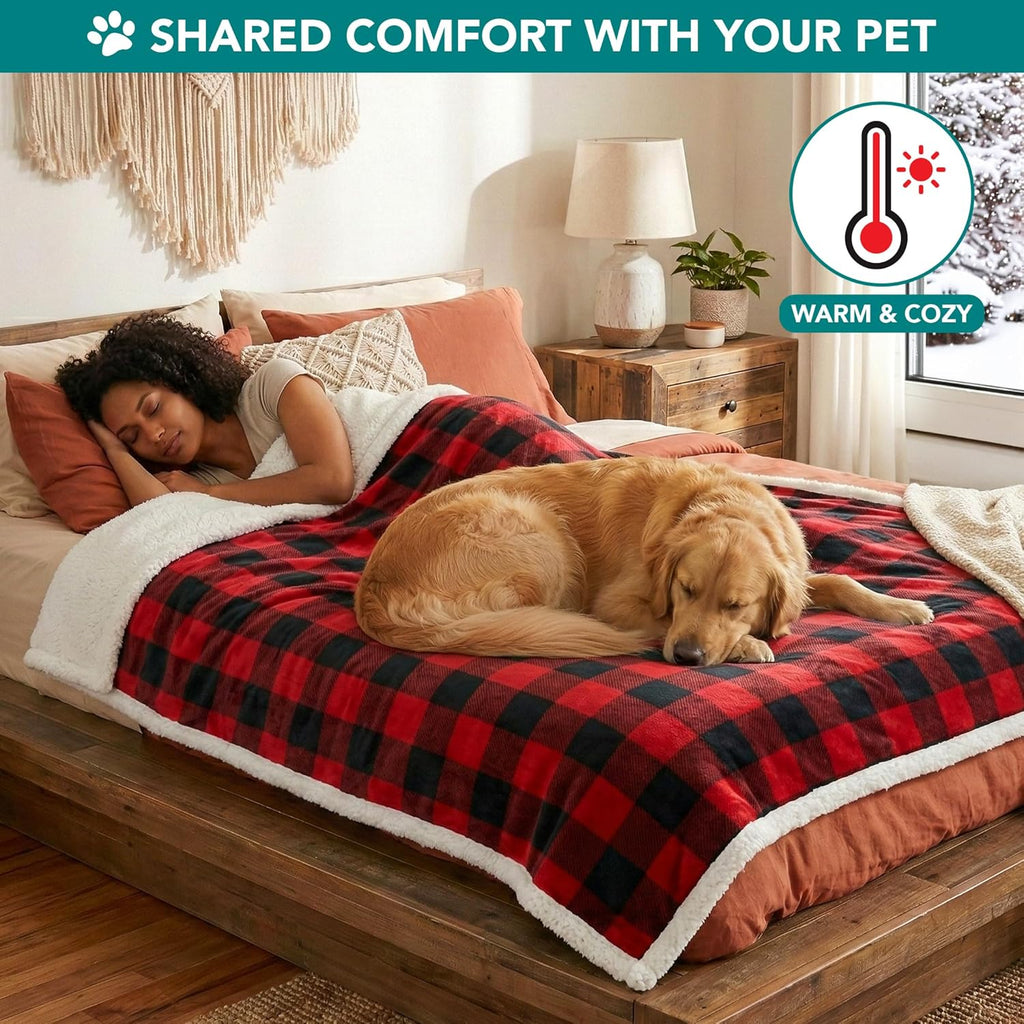Dog Blanket for Small Medium Dogs and Cats, Soft Sherpa Fleece Pet Blanket Throw for Puppies Kittens, Reversible Plush Couch Cover Protector Sofa Bed Crate, Machine Washable, 60X40, Checker Red