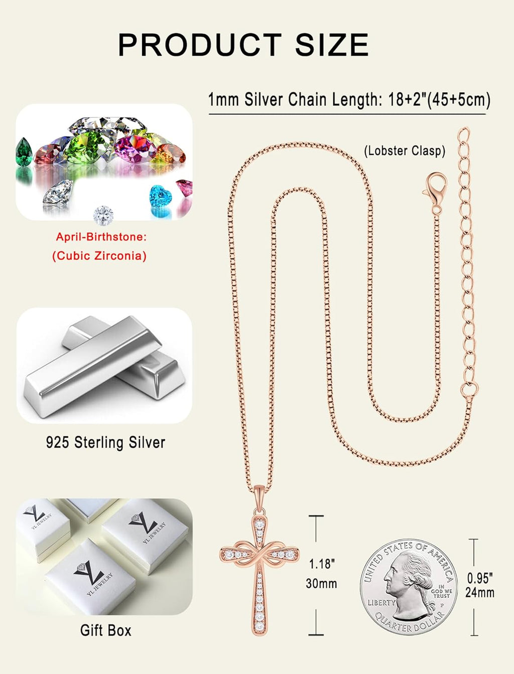925 Sterling Silver Cross Necklace for Women Halo Infinity Pendant Cubic Zirconia Jewelry for Mom