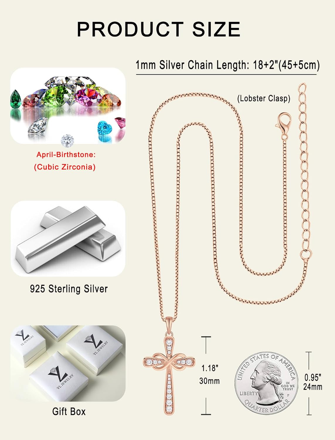 925 Sterling Silver Cross Necklace for Women Halo Infinity Pendant Cubic Zirconia Jewelry for Mom