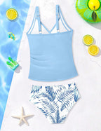 Girls Tankini Swimsuit Twist V Neck Bathing Suit Ruched Girls Swimsuit Two Piece Printed Girls' Swimwear 9-16 Years
