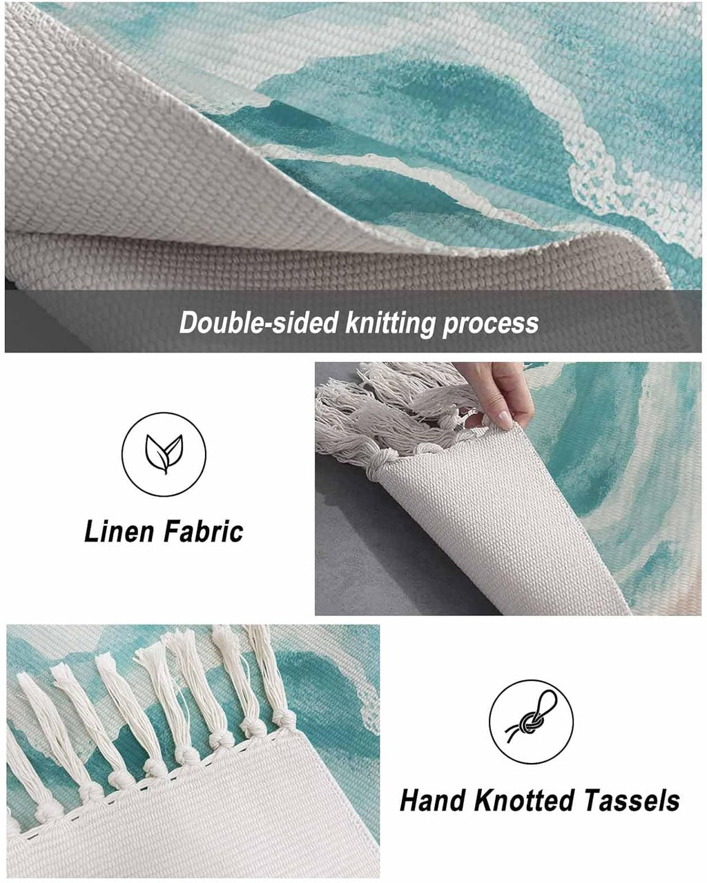 Teal Boho Coastal Area Rug 4X6 Living Room Rug with Tassel Woven Cotton Entryway Rug Washable Bedroom Rug Aesthetic Nursery Rug Ocean Beach Wave Ombre Green Floor Mat for Laundry Room