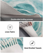 Teal Boho Coastal Area Rug 4X6 Living Room Rug with Tassel Woven Cotton Entryway Rug Washable Bedroom Rug Aesthetic Nursery Rug Ocean Beach Wave Ombre Green Floor Mat for Laundry Room