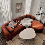 Luxury Modern Tight Curved Back Velvet Sofa, Minimalist Style Comfy Couch for Living Room Apartment, L-Shape Right Chaise, Tangerine