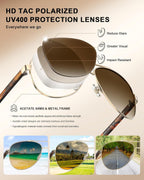 Polarized Sunglasses for Women UV400 Protection CA3216 | Handcrafted Acetate, Nickel-Free Metal Frame, Elegant Design, Shatterproof Lenses, Includes Leather Case, for Driving, Daily