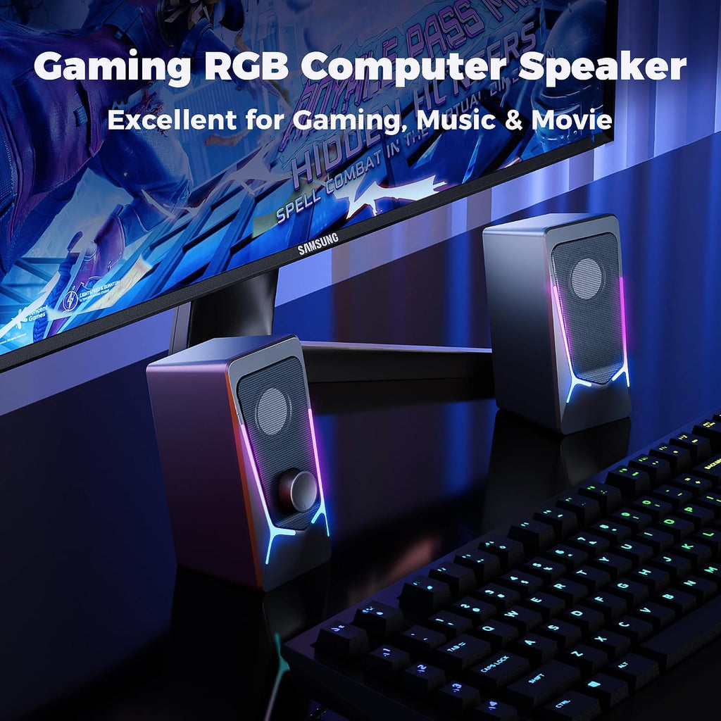 Computer Speakers, Gaming PC Speakers with Enhanced Bass and Volume Control, Stereo 2.0 USB Powered 3.5Mm Aux Multimedia Speakers for Laptop/Desktop/Tablets/Phone