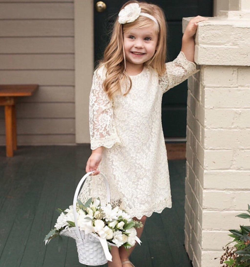 Flower Girl Dress, Lace Dress 3/4 Sleeve Dress
