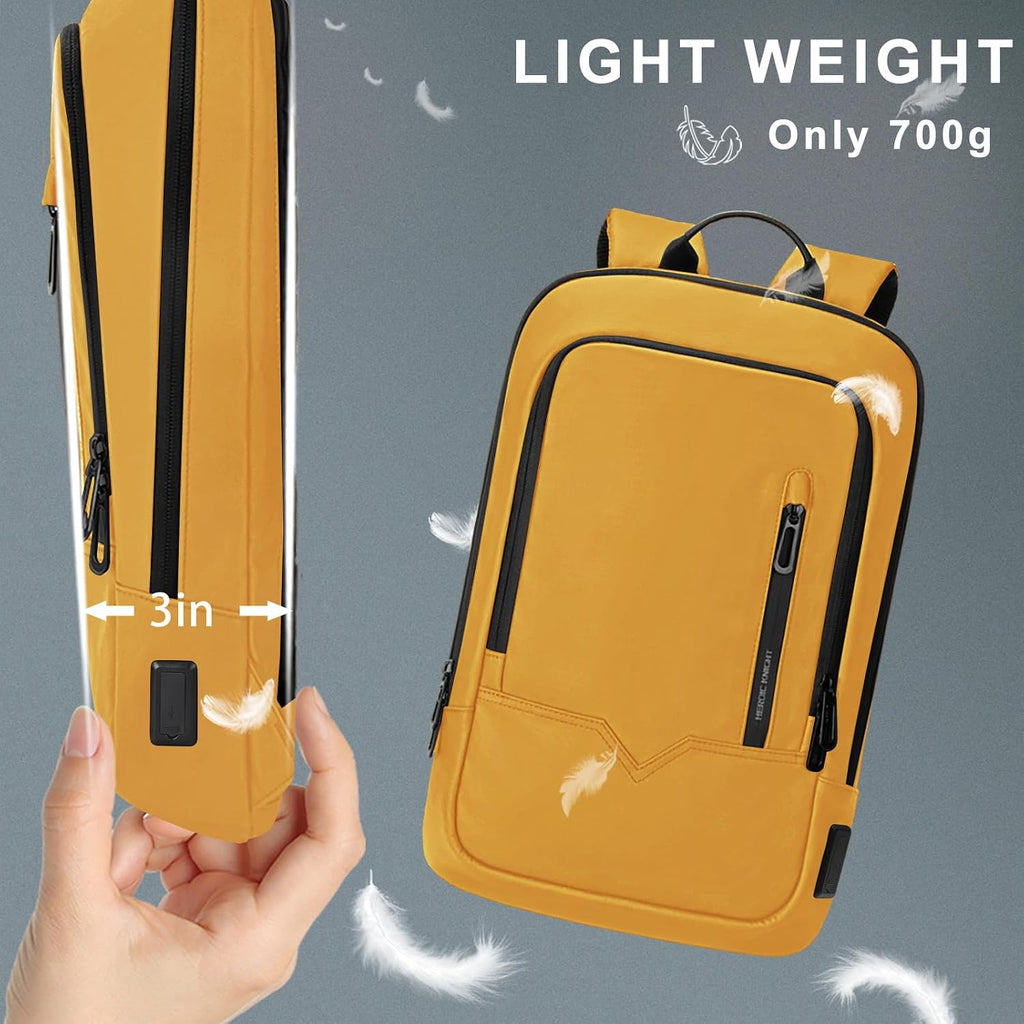 Backpack for Men Business Slim Laptop Bag | anti Theft Travel Backpacks 17.3 Inch Laptop Water Resistant Computer Bag for Work Office College, Yellow