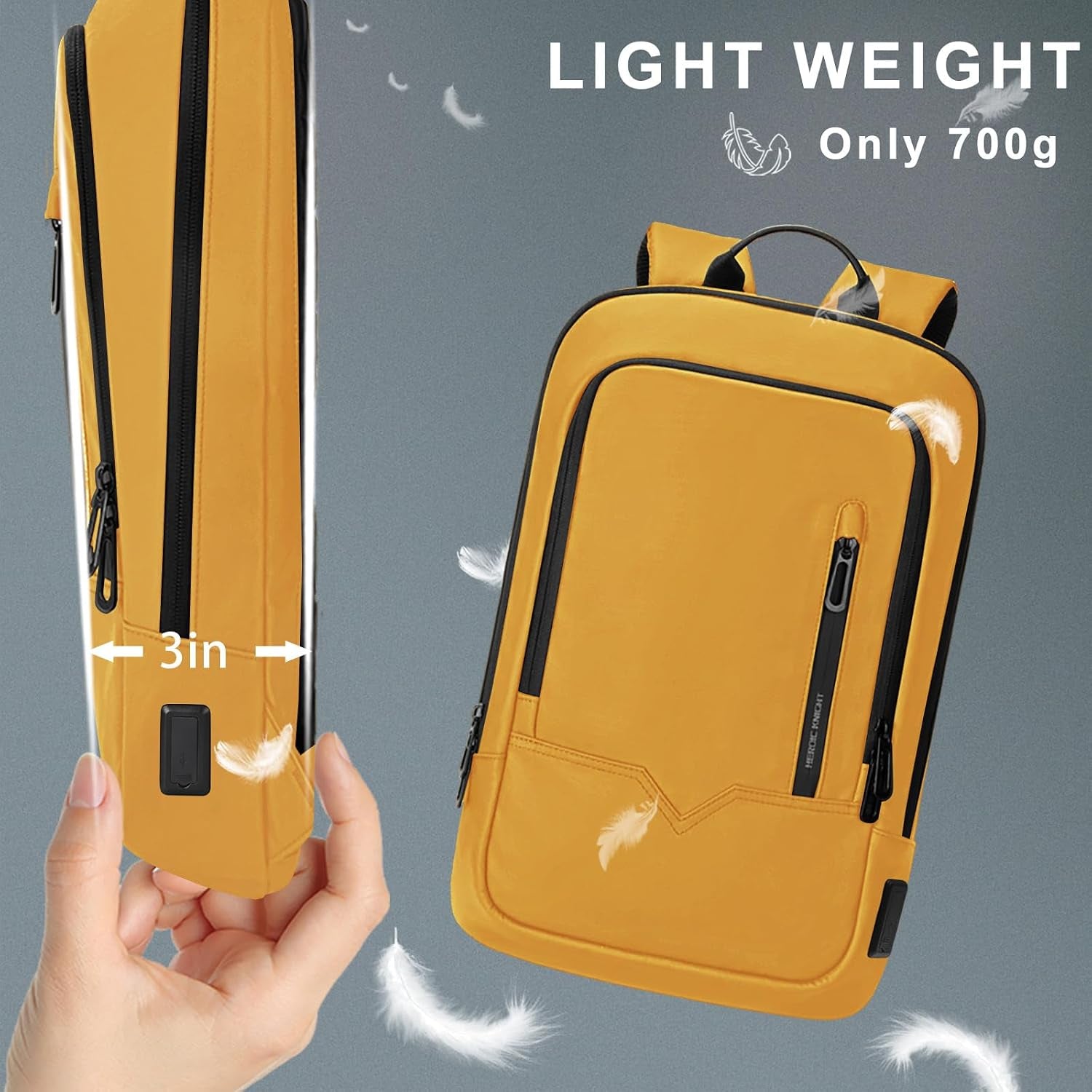 Backpack for Men Business Slim Laptop Bag | anti Theft Travel Backpacks 17.3 Inch Laptop Water Resistant Computer Bag for Work Office College, Yellow