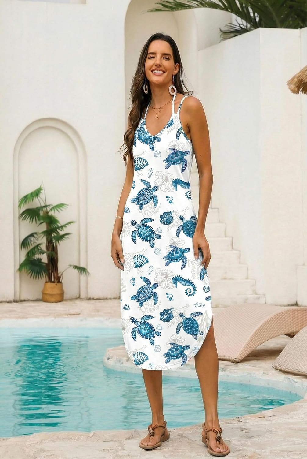 Women'S Swimsuit Beach Cover up Dress Spaghetti Strap V Neck Swimwear a Line 2026 Bathing Suit Coverups with Pockets